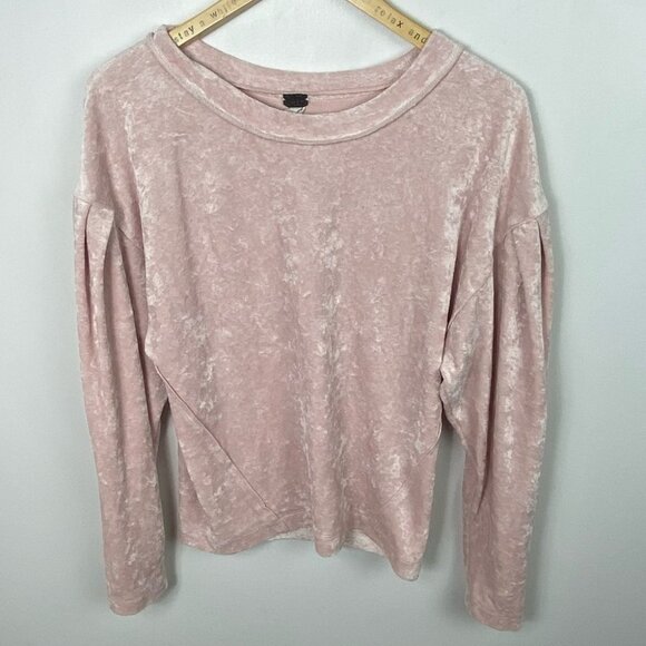 Free People Crushed Velvet Pink Milan Layering Top Sweatshirt Size XS Velour - Picture 10 of 10